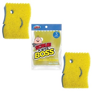 Lola Products Scrub N Wipe Boss, Non-Scratch Scrubbing, 2-Sided Sponge, Remove Debris, Firm in Cold Water/Flexible in Warm Water, Made in USA, 3 Pack - 1 of 1
