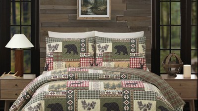 Rustic Twin Black Cotton Reversible Quilt Set