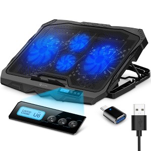 Purely C14 Laptop Cooling Pad 6 Adjustable Stand 4 Fans 3 Fan Modes LED Display 2 USB Ports - 1 of 4