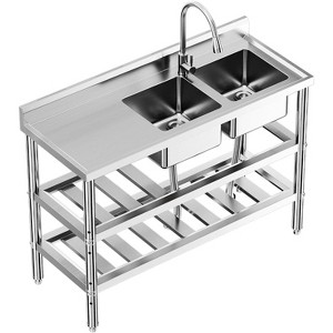 Acekool 47in Stainless Steel Double Bowl Utility Sink, Commercial Kitchen/Laundry/Bar Sink with Storage, 47"x18"x32" - 1 of 4
