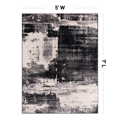 Black and Gray Abstract 5' x 7' Stain-Resistant Area Rug