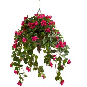 Nearly Natural 37-in Bougainvillea Artificial Plant in Hanging Metal Bowl - 1 of 2