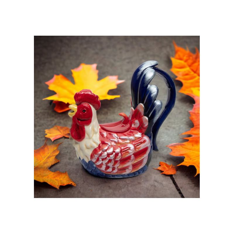 Kevins Gift Shoppe Ceramic Blue and Red Rooster Teapot, 3 of 4