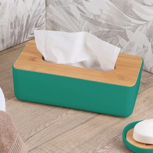 Evideco French Home Goods White Tissue Box Cover Padang with Bamboo Top - Elegant Design for Home and Office - Enhance Décor and Organization - 1 of 4