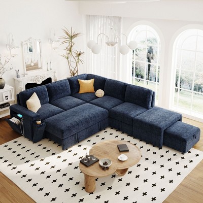 NicBex Couches for Living Room L-shaped Sectional Sofa Upholstered Sofa Couch with Storage Space,  USB Ports, and Cup Holders on the Armrests