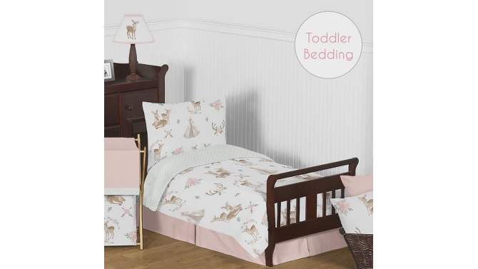 Sweet Jojo Designs Kids Twin Sheet Set Deer Floral Taupe Pink and Grey 3pc, 2 of 5, play video