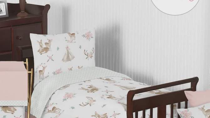 Sweet Jojo Designs Girl Milestone Swaddle Baby Blanket Deer Floral Pink Mint and White, 2 of 7, play video