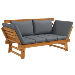 Outsunny Adjustable Armrests Wooden Garden Bench for Outdoor, Cushioned Front Porch Bench, Gray - 1 of 4