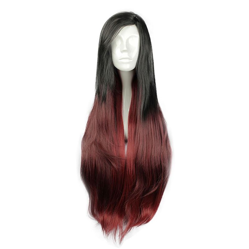 Unique Bargains Curly Women's Wigs 33" Black Gradient Red with Wig Cap, 1 of 7