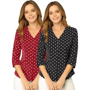 INSPIRE CHIC Women's Polka Dots 3/4 Sleeve Casual Button Front Shirt 2 Pieces - 1 of 4