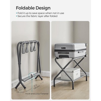 Slate Gray Steel Luggage Rack with Fabric Storage Shelf, Set of 2
