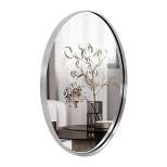 ANDY STAR Modern Decorative 24 x 36 Inch Oval Wall Mounted Hanging Bathroom Vanity Mirror with Stainless Steel Metal Frame, Polished Silver