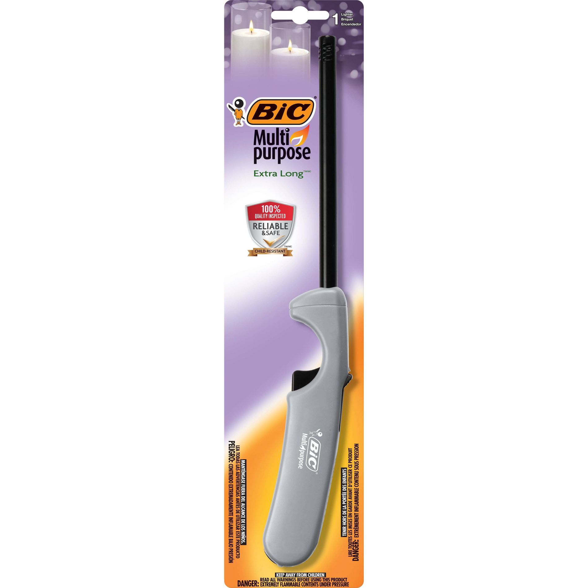 BIC Multi-Purpose Extra Long Lighter, Assorted Colors, Colors May Vary - 1ct