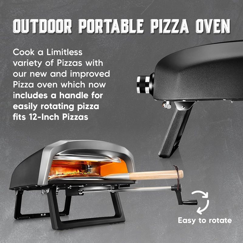 NutriChef Outdoor Pizza Oven with 360° Rotating Pizza Stone, 2 of 8