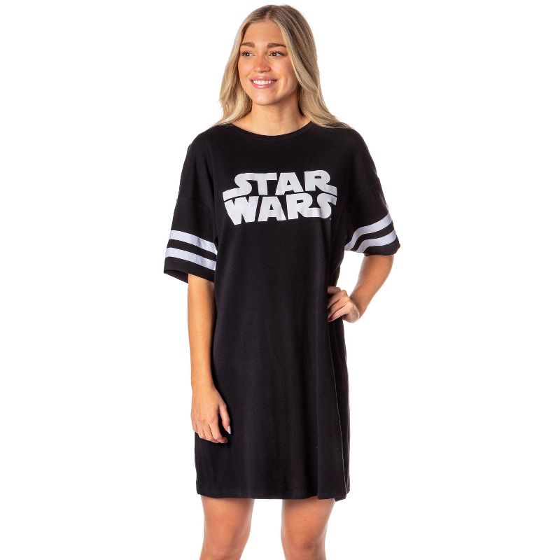 Star Wars Womens' Movie Film Title Logo Nightgown Sleep Pajama Shirt Black, 1 of 5