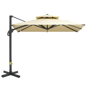 Outsunny 10 x 10FT Offset Patio Umbrella, Hanging Cantilever Umbrella, Square Shape, Aluminum Cross Base, Tilt, 360-Degree Rotation - 1 of 4