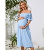 Women's Maternity Off Shoulder Dress Ruffle Short Sleeve Summer Casual Flowy Midi Dress Baby Shower Photoshoot - 3 of 4