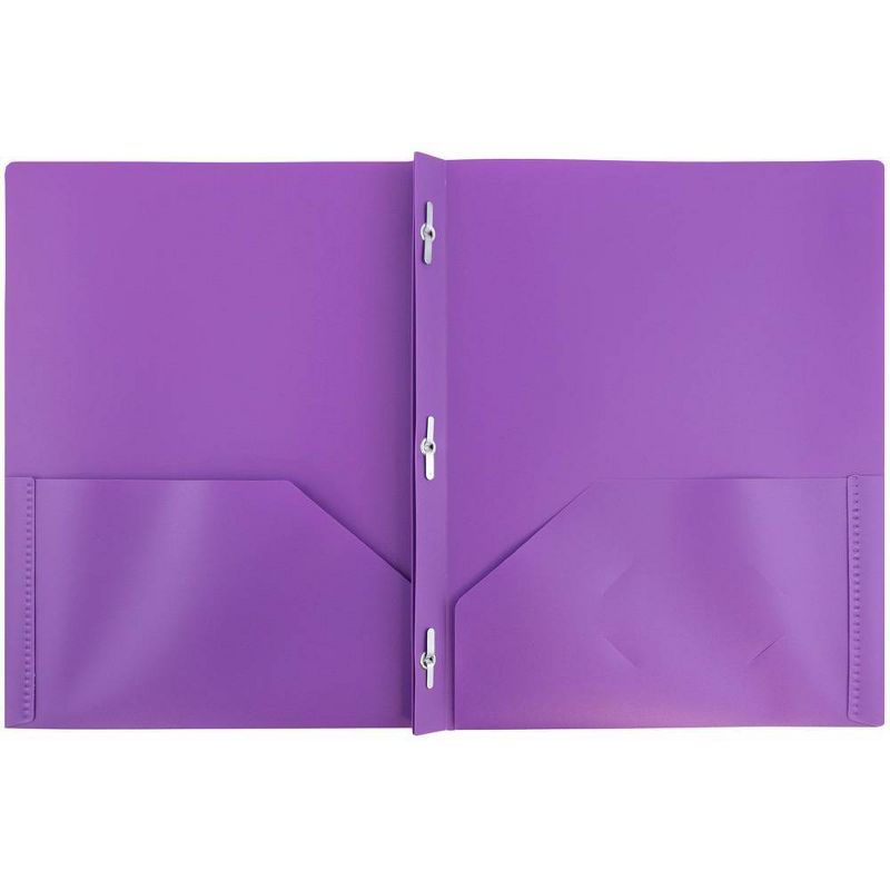 JAM 6pk POP 2 Pocket School Presentation Plastic Folders with Prong Fasteners Purple, 3 of 8