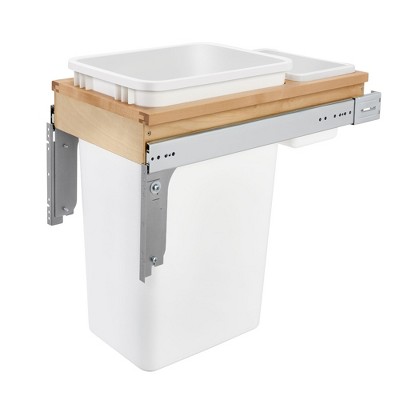 Rev-A-Shelf 50 Quart Top Mount Pullout Kitchen Waste Trash Container Bin for 1.5 Inch Faceframe Cabinet, White
