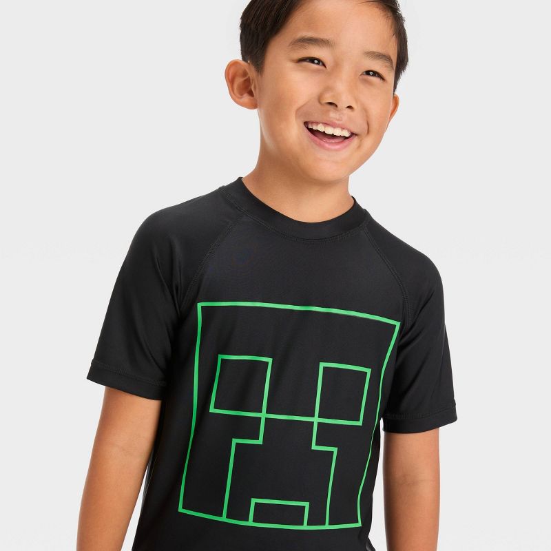 Boys&#39; Minecraft Fictitious Character Rash Guard Top - Black, 2 of 4