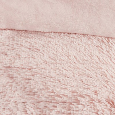 Blush Twin Shaggy Faux Fur Bedspread Cover Set