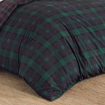 Full/Queen Green Cotton Woodland Tartan Reversible Duvet Cover Set