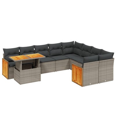 vidaXL 10 Piece Patio Sofa Set with Cushions - Gray