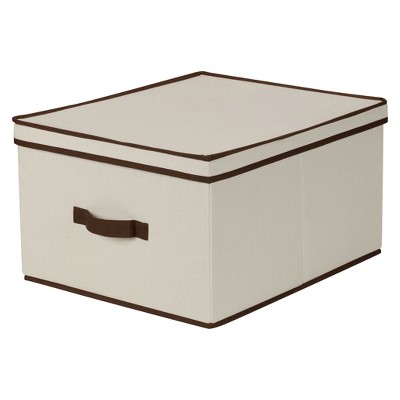 Household Essentials Jumbo Canvas Cube Storage Box Natural with Coffee Trim