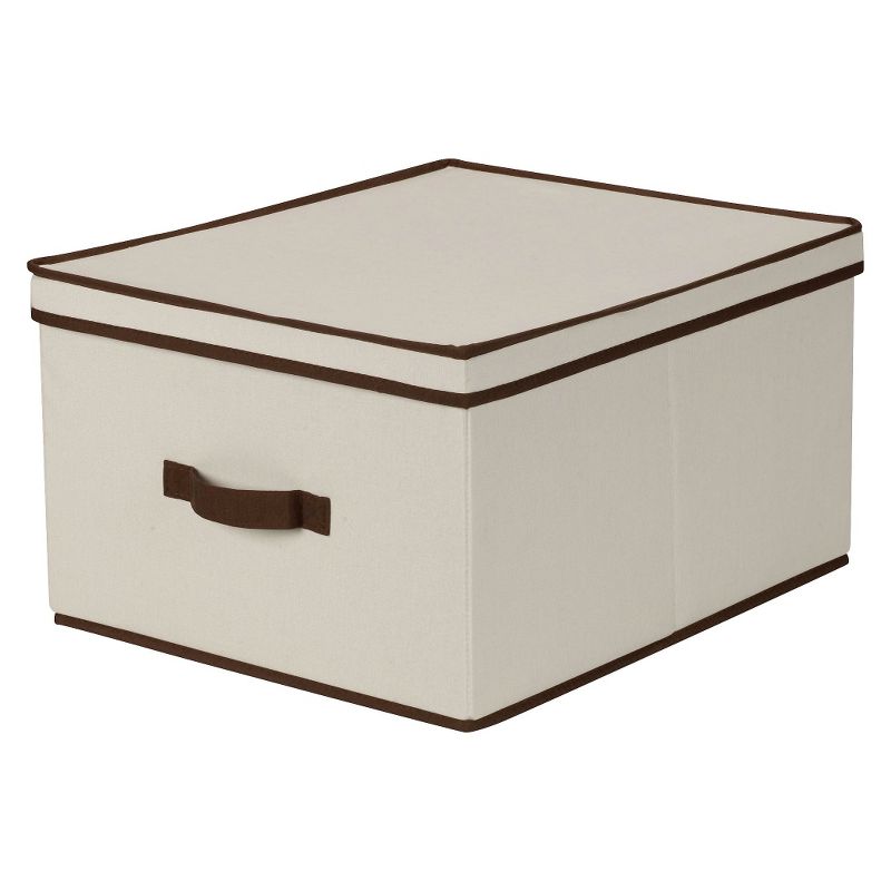 Household Essentials Jumbo Canvas Cube Storage Box Natural with Coffee Trim, 1 of 6