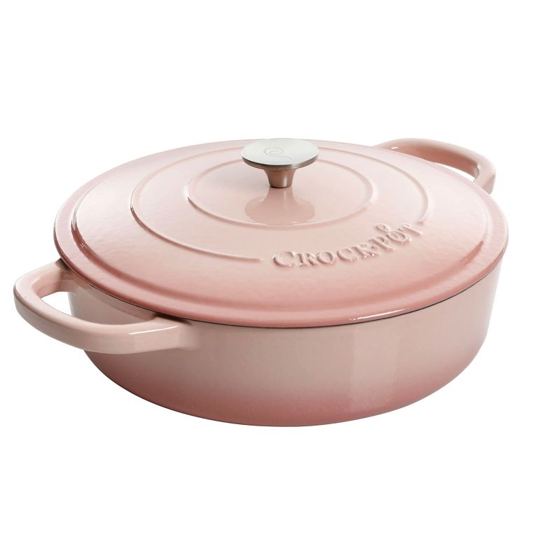 Crock Pot Artisan 5 Quart Round Enameled Cast Iron Braiser Pan with Self Basting Lid in Blush Pink, 1 of 7