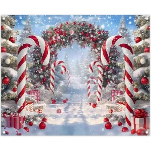 10x8ft Merry Christmas Cane Candy Photography Backdrop Winter Snow Scene Xmas Tree Background - 1 of 4