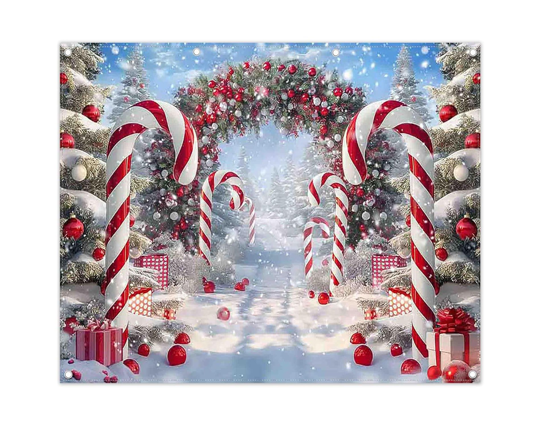 10x8ft Merry Christmas Cane Candy Photography Backdrop Winter Snow Scene Xmas Tree Background