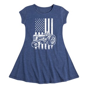 Girls' - Instant Message - Tractor American Flag Fit & Flair Cap Sleeve Graphic Dress - 1 of 4