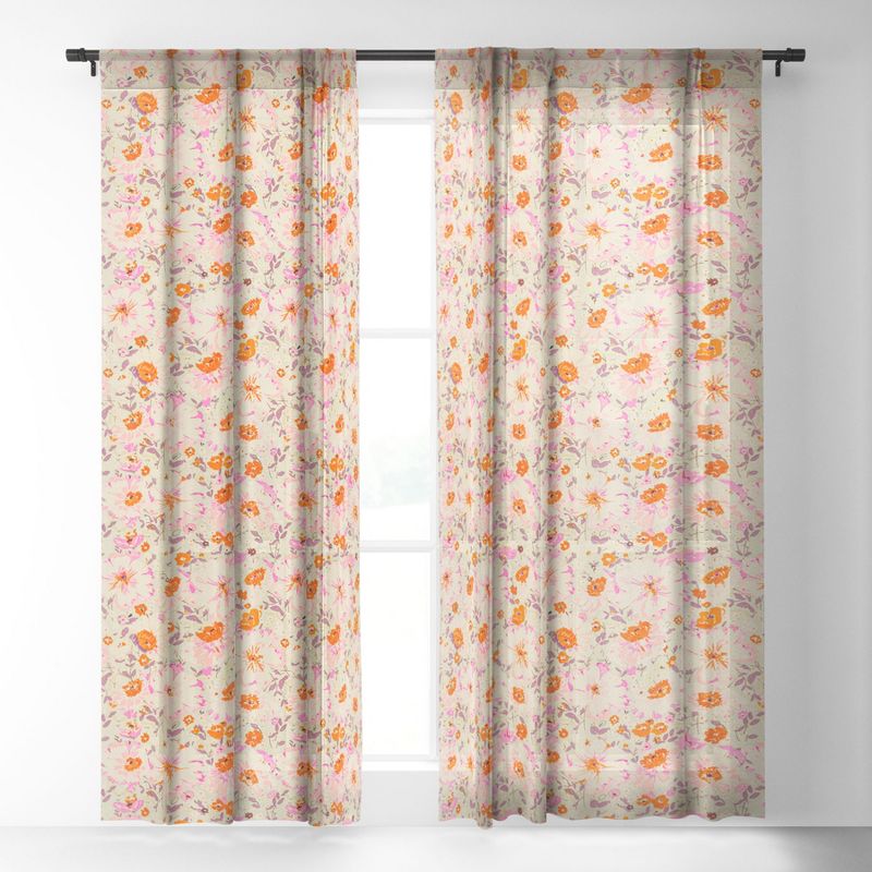 Alison Janssen Faded Floral Pink Citrus Single Panel Sheer Window Curtain - Society6, 2 of 7