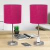 Simple Designs 2pk Sleek Slender Brushed Steel Table Lamp Pink Shade - 4 of 4