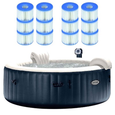Intex 28409E PureSpa 6 Person Home Inflatable Portable Heated Round Hot Tub 85" x 28" with Bubble Jets, Heat Pump and 12 Type S1 Filter Cartridges