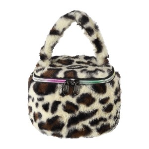 Unique Bargains Portable Leopard Print Makeup Bag Beige 1 Pc - 1 of 3