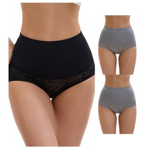 INSPIRE CHIC 3 Packs Women's High Waisted Floral Pattern Pants Butt Lifter Lace Shapewear Control Briefs - 1 of 4