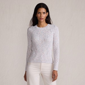 Lands' End Women's Cotton Blend Marl Ribbed Crew Neck Sweater - 1 of 4