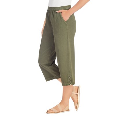 Collections Etc Stylish Button Trimmed Elasticized Waist Capris