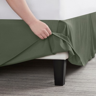 Olive Green Twin Microfiber Bed Skirt with 14" Drop