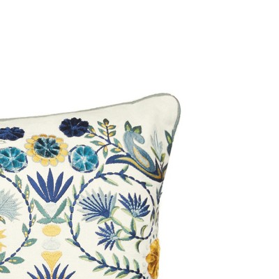 Pippa Embroidered Floral Cotton Lumbar Pillow