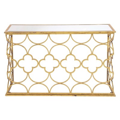 Metal and Mirror Quatrefoil Pattern Console Table Gold - Olivia & May
