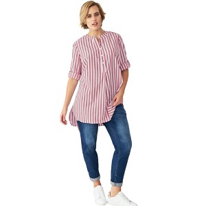 ellos Plus Size Breezy Cotton Henley Tunic - 1 of 4