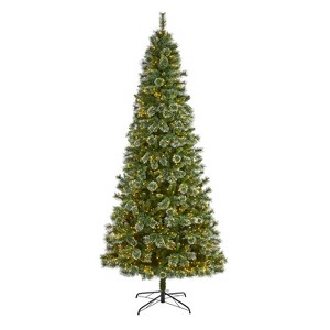 9ft. Slim Snow Tip Pine Artificial Christmas Tree with 800 Clear LED Lights – Tall Elegant Holiday X-Mas Glow - 1 of 4