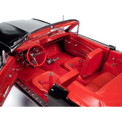1964 1/2 Ford Mustang Convertible Black with Red Interior Diecast Model
