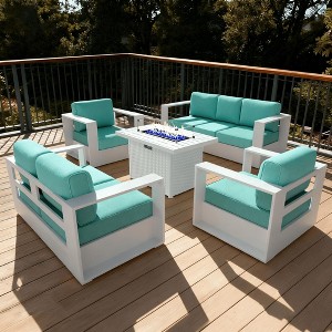 LayinSun 5 Piece Oversized Aluminum Outdoor Furniture Set, Patio Sofa Sets with Fire Pit Table, Deep Seating and Upgraded 6-inch Cushions - 1 of 4