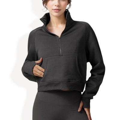 Anna-Kaci Active Women's Cropped Half-Zip Pullover Hoodie with Front Pocket