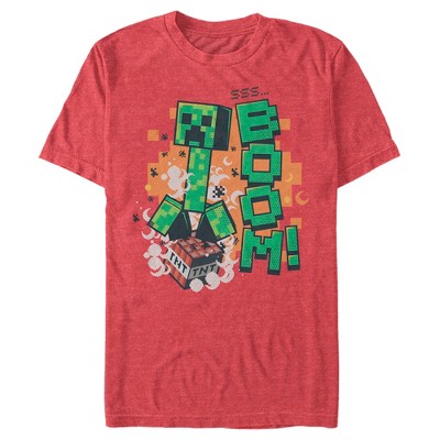 Men's Minecraft Creeper Boom T-shirt - Red Heather - Medium : Target