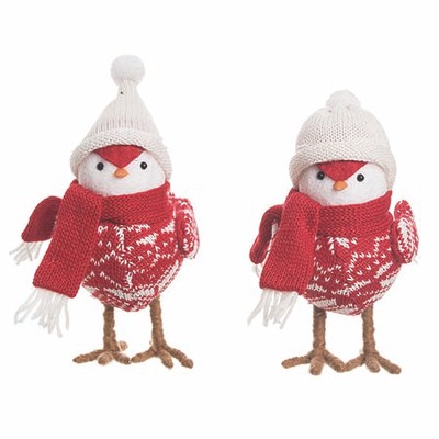 Transpac Foam Bird Figurines Set of 2 with Sweater Christmas Red Tabletop Decor Indoor Decoration Gift Hostess Gifts